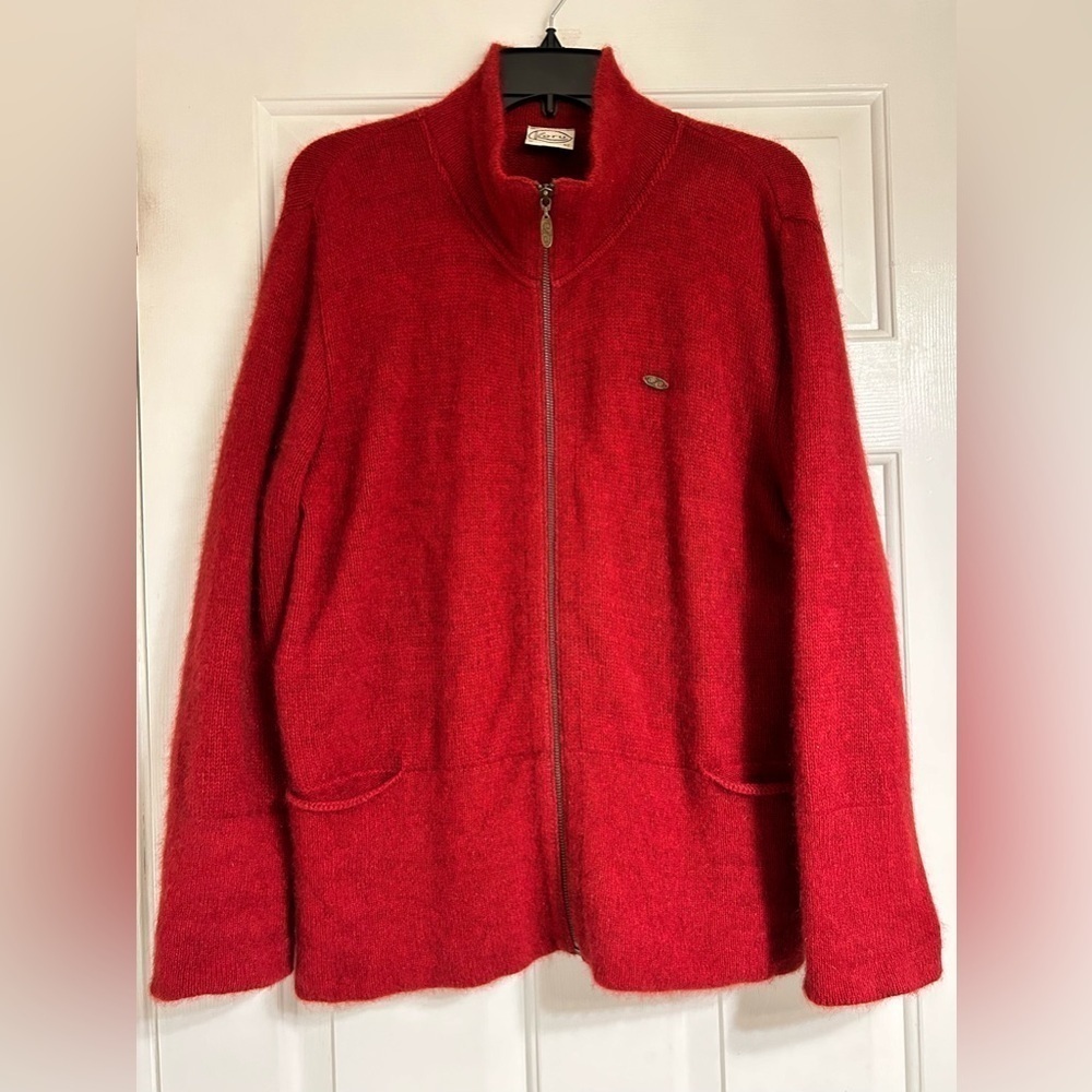Koru New Zealand zip up cardigan sweater in red size medium
